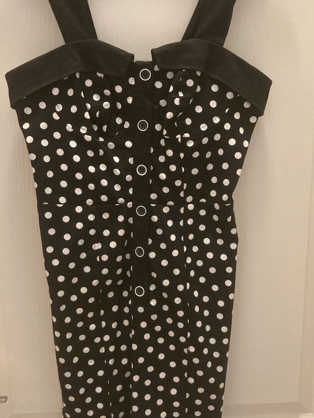New Look Kelly Brook Collection Black and White Polka Dot Button-Front Dress